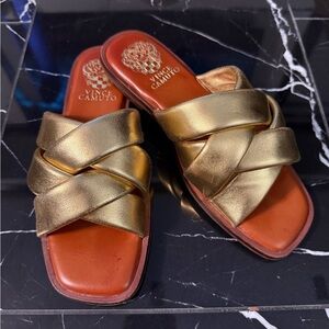 Vince Camuto Gold Woven Slides